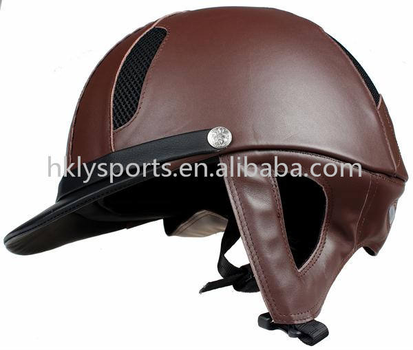 CASQUE D'ÉQUITATION DE SÉCURITÉ POUR L'ÉCOLE DU CHEVAL DE SPORT ENDUIT DE CUIR
